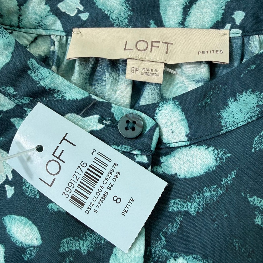 LOFT Floral Gathered Peplum Blouse 8 Petite Deep Forest Green - Picture 8 of 11